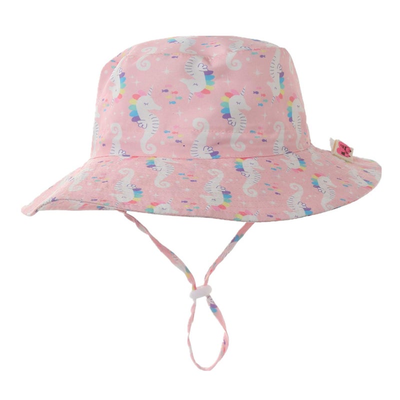 Home Prefer Kids UPF50+ Safari Sun Hat Girls Bucket Hat Summer Play Hat L 2T-4T, Sea Horse - Image 1